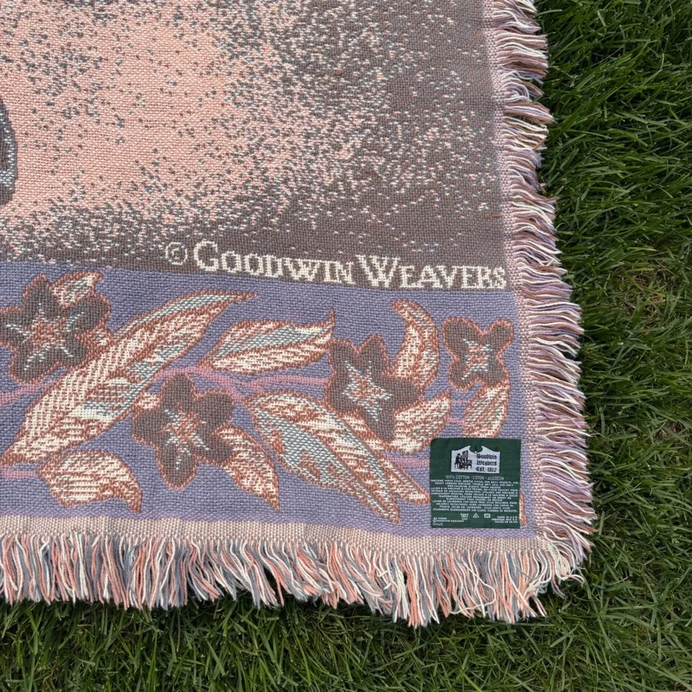 Vintage Goodwin Weavers Ballerina Woven Tapestry Throw Blanket Cotton Pink 68x48
